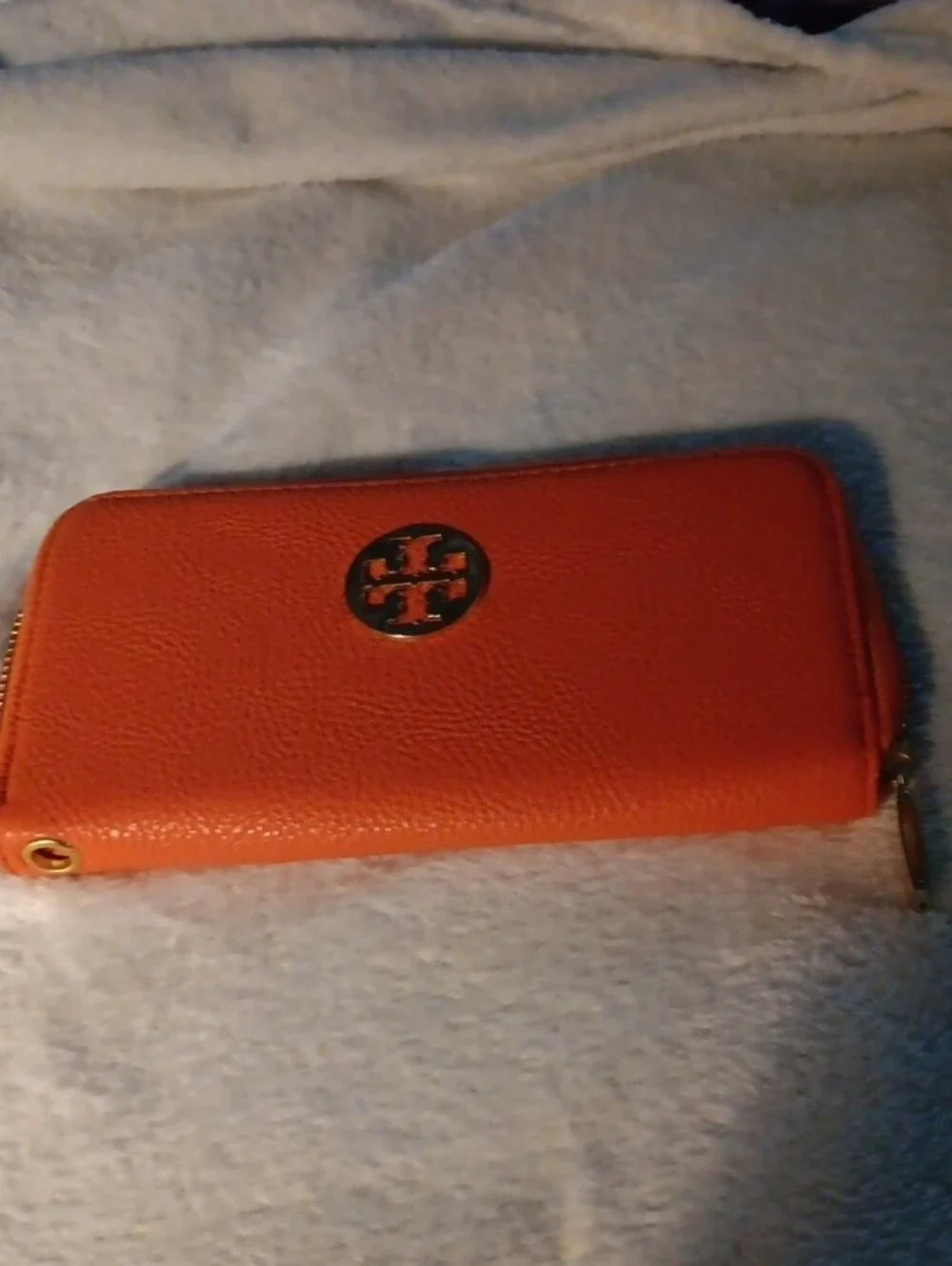 Orange Pebbled Leather Waller Case with Gold Logo And Pink Printed Long Wallets